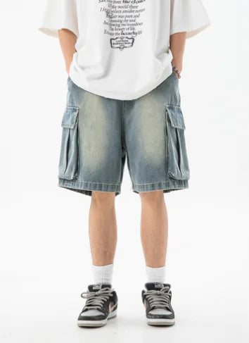 Loose Denim Cargo Shorts