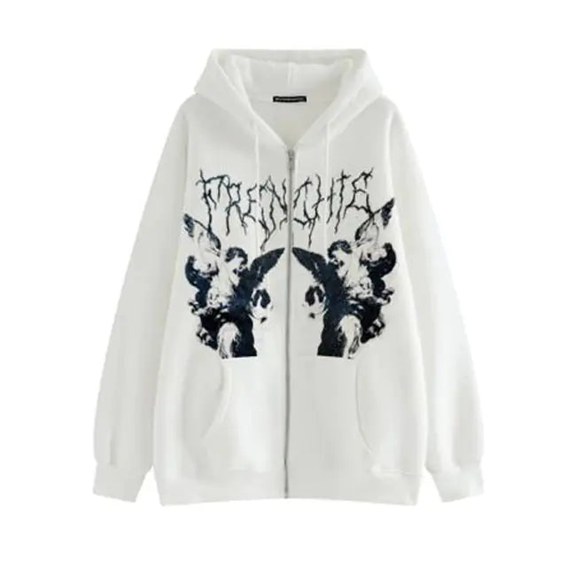 Angel Print Oversized Zip-Up