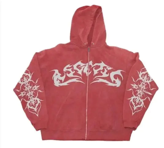 Gothic Printed Zip Up Hoodie
