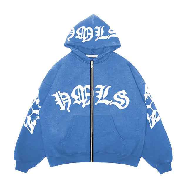 Lettering Zip Up Hoodie
