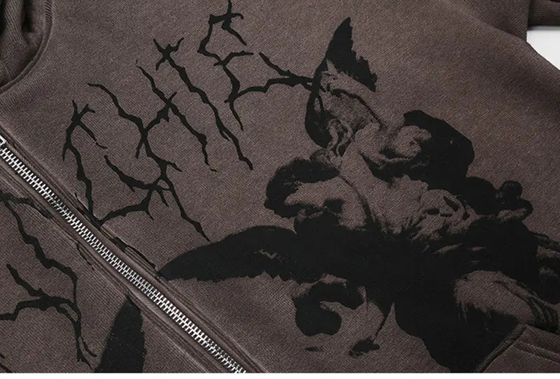 Angel Print Oversized Zip-Up