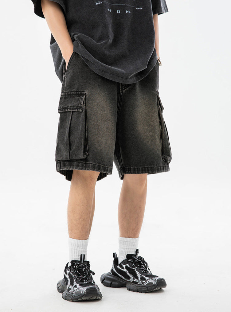 Loose Denim Cargo Shorts