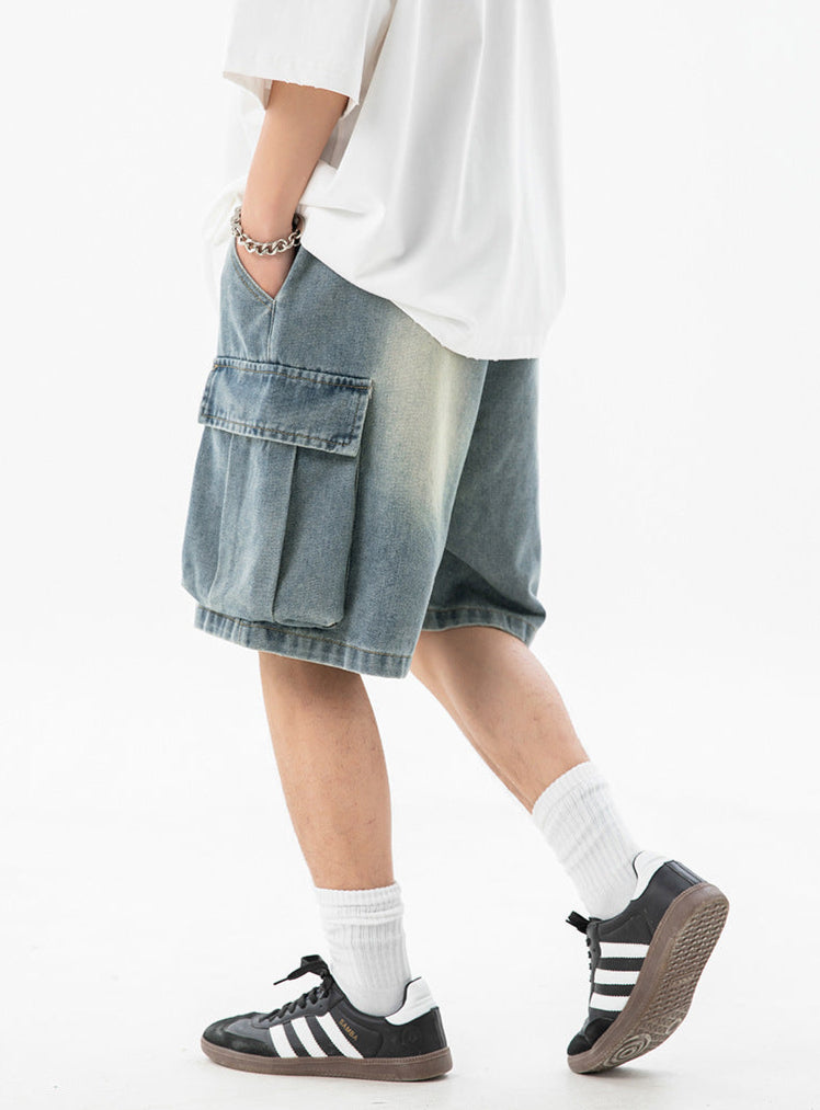 Loose Denim Cargo Shorts