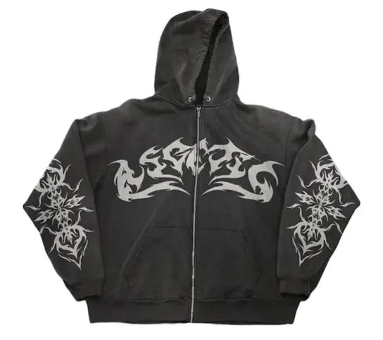 Gothic Printed Zip Up Hoodie