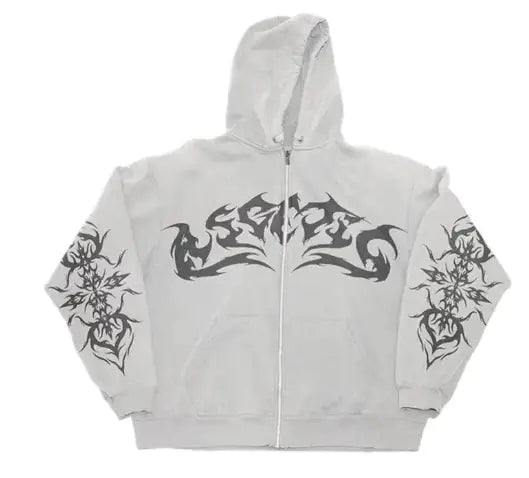Gothic Printed Zip Up Hoodie